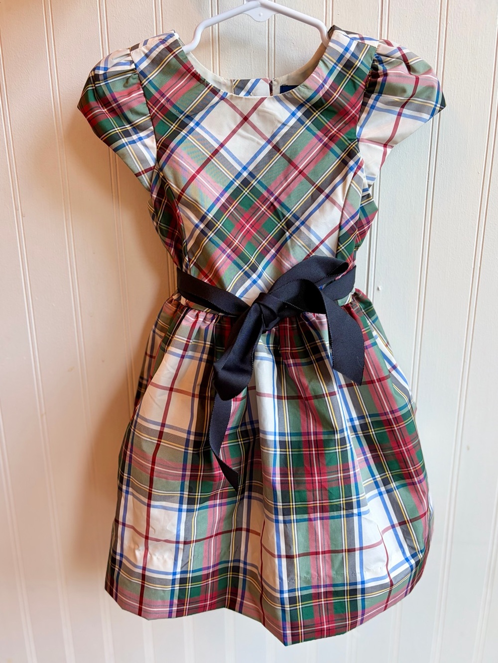 NWT Polo Ralph Lauren Girls Classic Plaid Twill Dress with Black Bow Size 2T